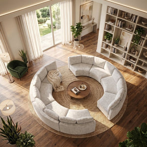 English Elm 6‑Seater Curved Modular Sectional with Chenille Upholstery and Solid Wood Frame 8-Seater Beige Standard W680S00249