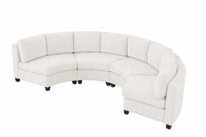 English Elm 6‑Seater Curved Modular Sectional with Chenille Upholstery and Solid Wood Frame 8-Seater Beige Standard W680S00249