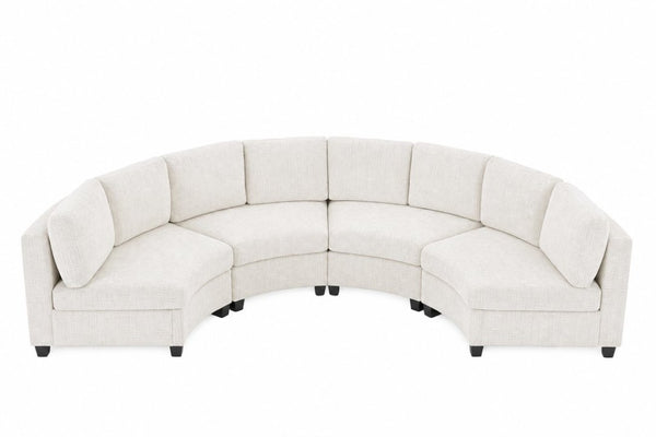 English Elm 6‑Seater Curved Modular Sectional with Chenille Upholstery and Solid Wood Frame 8-Seater Beige Standard W680S00249