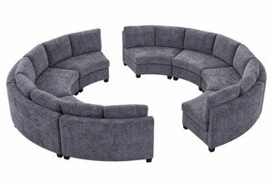 English Elm 6‑Seater Curved Modular Sectional with Chenille Upholstery and Solid Wood Frame 8-Seater Dark Gray Standard W680S00250