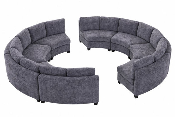 English Elm 6‑Seater Curved Modular Sectional with Chenille Upholstery and Solid Wood Frame 8-Seater Dark Gray Standard W680S00250