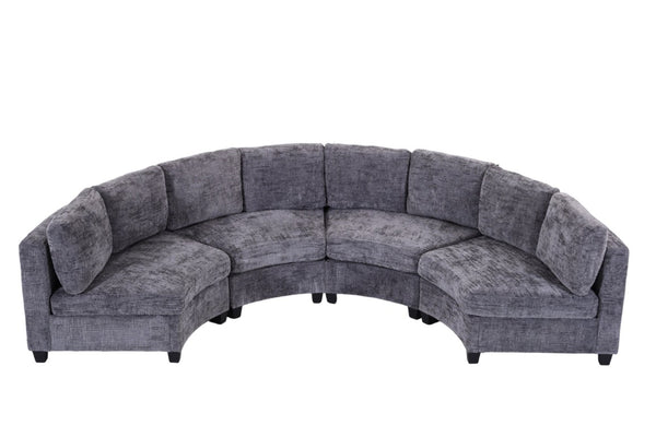 English Elm 6‑Seater Curved Modular Sectional with Chenille Upholstery and Solid Wood Frame 8-Seater Dark Gray Standard W680S00250