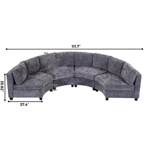 English Elm 6‑Seater Curved Modular Sectional with Chenille Upholstery and Solid Wood Frame 8-Seater Dark Gray Standard W680S00250