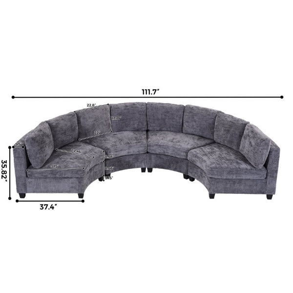 English Elm 6‑Seater Curved Modular Sectional with Chenille Upholstery and Solid Wood Frame 8-Seater Dark Gray Standard W680S00250