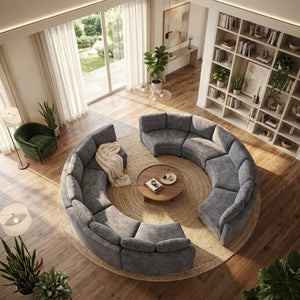 English Elm 6‑Seater Curved Modular Sectional with Chenille Upholstery and Solid Wood Frame 8-Seater Dark Gray Standard W680S00250