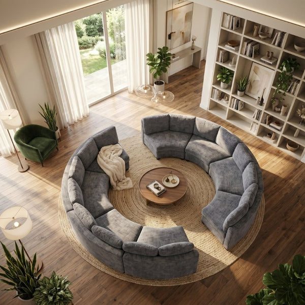 English Elm 6‑Seater Curved Modular Sectional with Chenille Upholstery and Solid Wood Frame 8-Seater Dark Gray Standard W680S00250