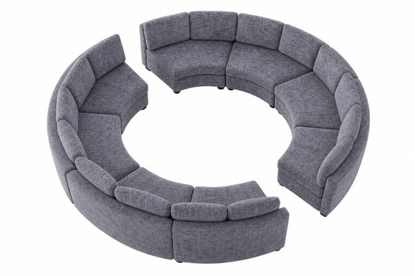 English Elm 6‑Seater Curved Modular Sectional with Chenille Upholstery and Solid Wood Frame 8-Seater Dark Gray Standard W680S00250