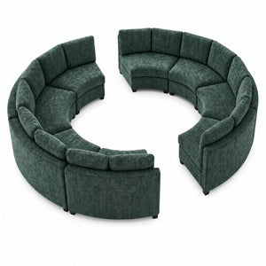 English Elm 6‑Seater Curved Modular Sectional with Chenille Upholstery and Solid Wood Frame 8-Seater Green Standard W680S00251