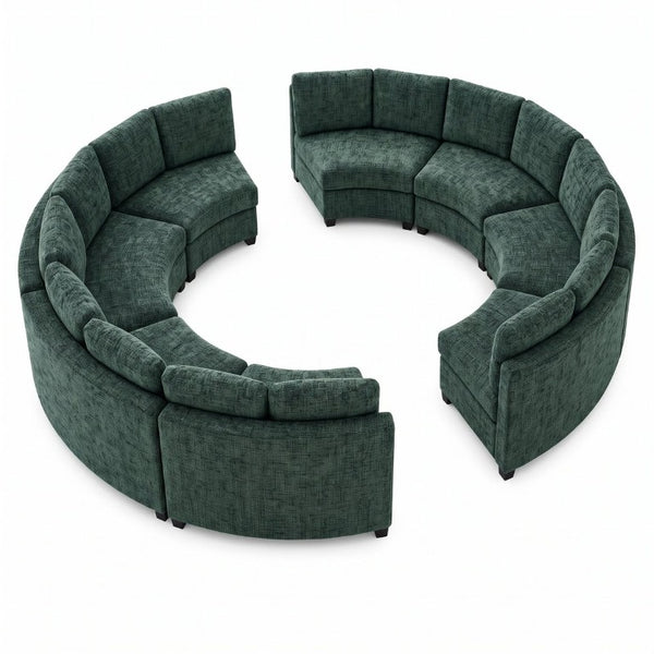 English Elm 6‑Seater Curved Modular Sectional with Chenille Upholstery and Solid Wood Frame 8-Seater Green Standard W680S00251