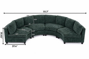 English Elm 6‑Seater Curved Modular Sectional with Chenille Upholstery and Solid Wood Frame 8-Seater Green Standard W680S00251