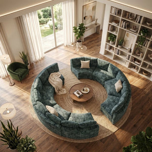 English Elm 6‑Seater Curved Modular Sectional with Chenille Upholstery and Solid Wood Frame 8-Seater Green Standard W680S00251