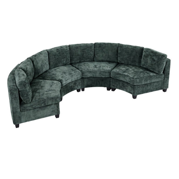 English Elm 6‑Seater Curved Modular Sectional with Chenille Upholstery and Solid Wood Frame 8-Seater Green Standard W680S00251