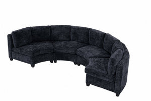 English Elm 8‑Seater Curved Modular Sectional in Chenille with Solid Wood Frame for Large Living Rooms Black W680S00252