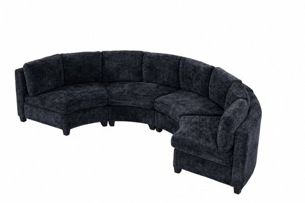 English Elm 8‑Seater Curved Modular Sectional in Chenille with Solid Wood Frame for Large Living Rooms Black W680S00252