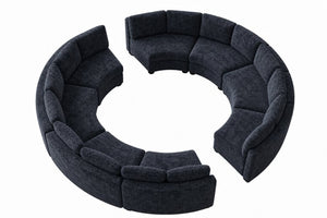 English Elm 8‑Seater Curved Modular Sectional in Chenille with Solid Wood Frame for Large Living Rooms Black W680S00252