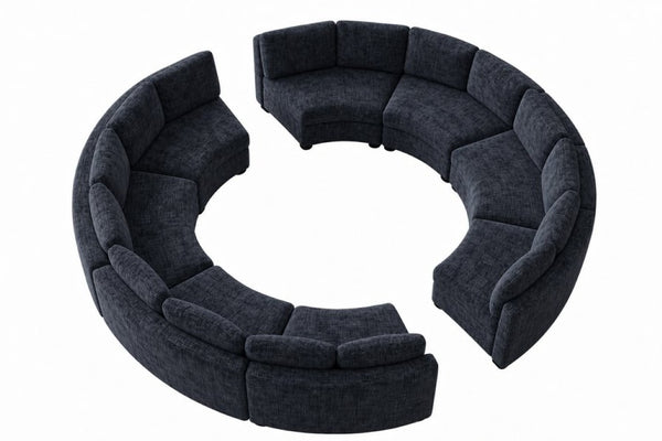 English Elm 8‑Seater Curved Modular Sectional in Chenille with Solid Wood Frame for Large Living Rooms Black W680S00252