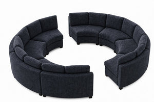 English Elm 8‑Seater Curved Modular Sectional in Chenille with Solid Wood Frame for Large Living Rooms Black W680S00252