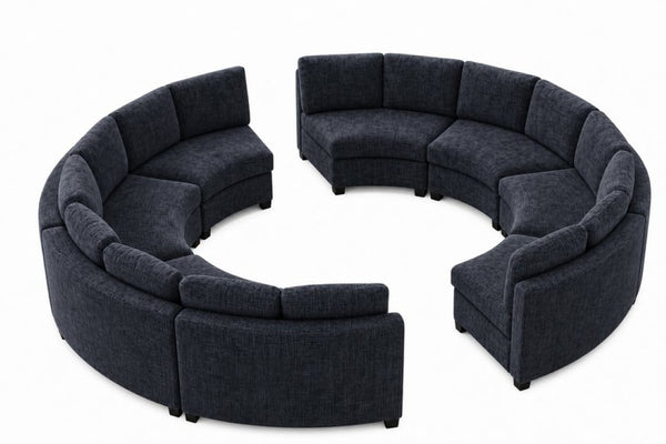 English Elm 8‑Seater Curved Modular Sectional in Chenille with Solid Wood Frame for Large Living Rooms Black W680S00252