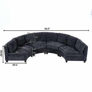 English Elm 8‑Seater Curved Modular Sectional in Chenille with Solid Wood Frame for Large Living Rooms Black W680S00252