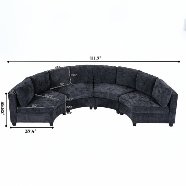 English Elm 8‑Seater Curved Modular Sectional in Chenille with Solid Wood Frame for Large Living Rooms Black W680S00252