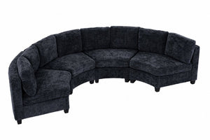 English Elm 8‑Seater Curved Modular Sectional in Chenille with Solid Wood Frame for Large Living Rooms Black W680S00252