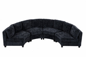 English Elm 8‑Seater Curved Modular Sectional in Chenille with Solid Wood Frame for Large Living Rooms Black W680S00252