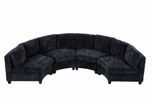 English Elm 8‑Seater Curved Modular Sectional in Chenille with Solid Wood Frame for Large Living Rooms Black W680S00252