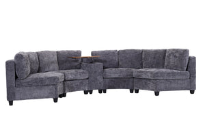 English Elm 8‑Seater Curved Modular Sectional in Chenille with Solid Wood Frame for Large Living Rooms Dark Gray W680S00253