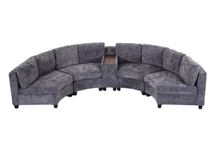 English Elm 8‑Seater Curved Modular Sectional in Chenille with Solid Wood Frame for Large Living Rooms Dark Gray W680S00253