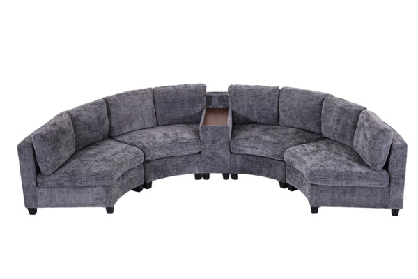 English Elm 8‑Seater Curved Modular Sectional in Chenille with Solid Wood Frame for Large Living Rooms Dark Gray W680S00253