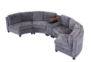 English Elm 8‑Seater Curved Modular Sectional in Chenille with Solid Wood Frame for Large Living Rooms Dark Gray W680S00253