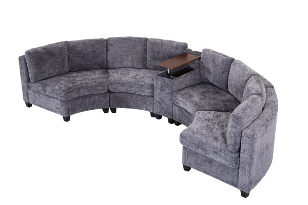 English Elm 8‑Seater Curved Modular Sectional in Chenille with Solid Wood Frame for Large Living Rooms Dark Gray W680S00253