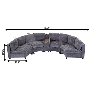 English Elm 8‑Seater Curved Modular Sectional in Chenille with Solid Wood Frame for Large Living Rooms Dark Gray W680S00253