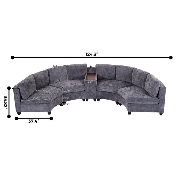 English Elm 8‑Seater Curved Modular Sectional in Chenille with Solid Wood Frame for Large Living Rooms Dark Gray W680S00253