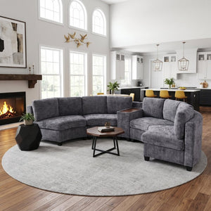 English Elm 8‑Seater Curved Modular Sectional in Chenille with Solid Wood Frame for Large Living Rooms Dark Gray W680S00253