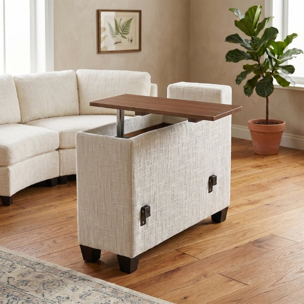 English Elm 4‑Seater Curved Modular Chenille Sectional with Solid Wood Frame for Spacious Living Rooms 4-Seater Beige With Storage Console W680S00254