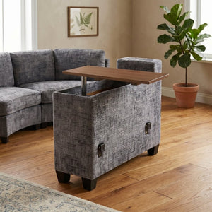English Elm 4‑Seater Curved Modular Chenille Sectional with Solid Wood Frame for Spacious Living Rooms 6-Seater Dark Gray With Storage Console W680S00255