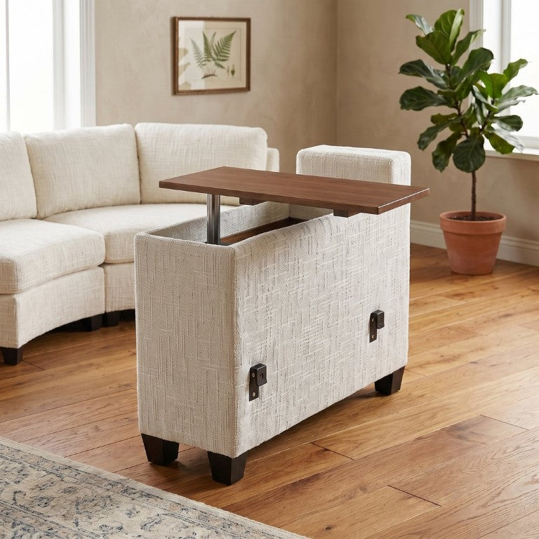 English Elm 6‑Seater Curved Modular Sectional with Chenille Upholstery and Solid Wood Frame 6-Seater Beige With Storage Console W680S00256