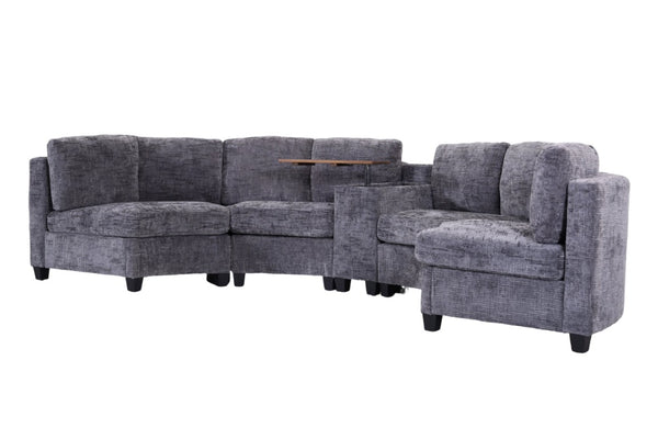 English Elm 6‑Seater Curved Modular Sectional with Chenille Upholstery and Solid Wood Frame 8-Seater Dark Gray With Storage Console W680S00257