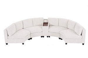 English Elm 8‑Seater Curved Chenille Modular Sectional with Charging Console for Living Room W680S00258