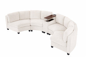 English Elm 8‑Seater Curved Chenille Modular Sectional with Charging Console for Living Room W680S00258