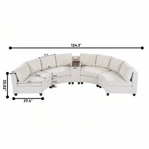 English Elm 8‑Seater Curved Chenille Modular Sectional with Charging Console for Living Room W680S00258