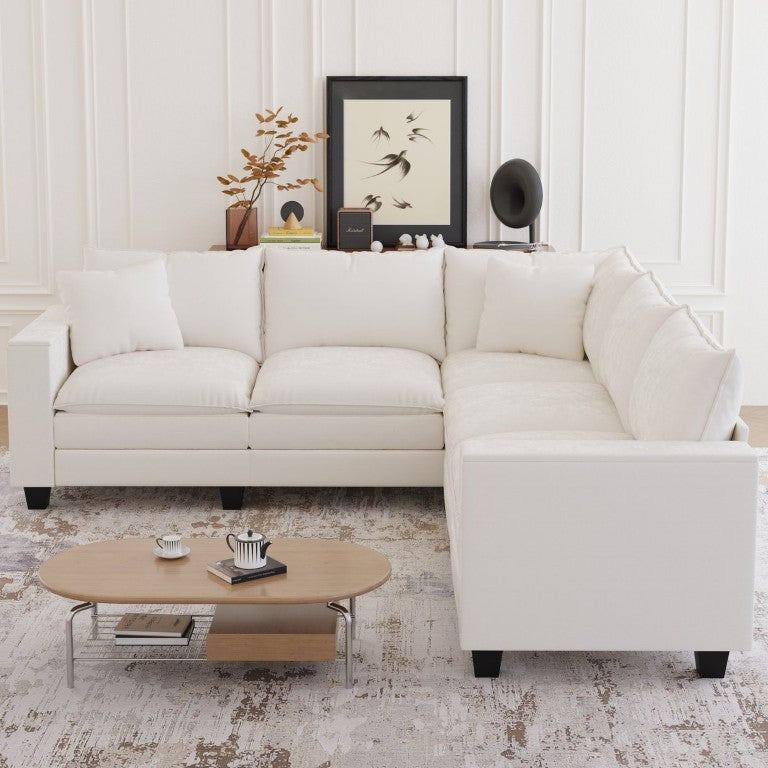 English Elm 97 Inch L Shaped Sectional Sofa with Armrest Storage Deep Cushion Living Room Couch W680S00259