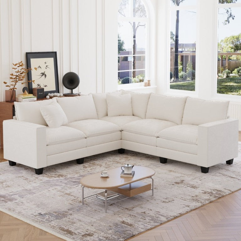 English Elm 97 Inch L Shaped Sectional Sofa with Armrest Storage Deep Cushion Living Room Couch W680S00259