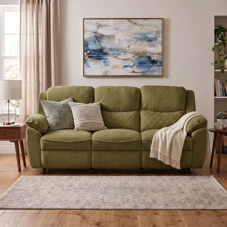 English Elm Power Reclining Sofa with Ice Silk Velvet Upholstery for Living Room Home Theater Seating Green W680S00269