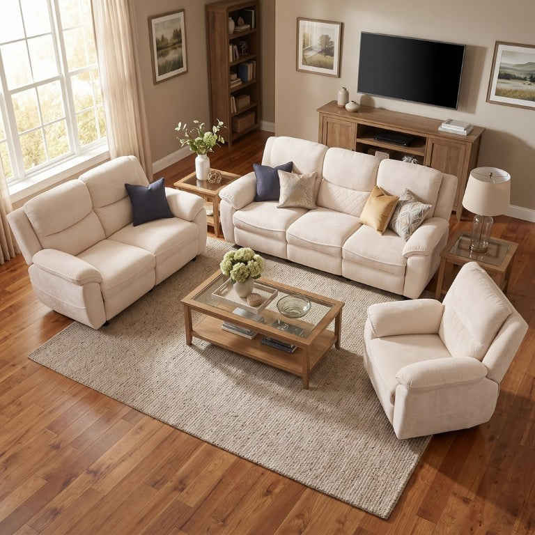 English Elm Power Recliner Sofa Set Ice Silk Velvet Electric Living Room Home Theater Seating Beige W680S00274