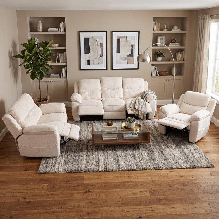 English Elm Power Recliner Sofa Set Ice Silk Velvet Electric Living Room Home Theater Seating Beige W680S00274
