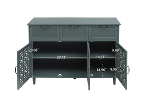 English Elm 3 Door Carved Wood Cabinet with Drawers and Black Hardware for Living Room Storage W688124214