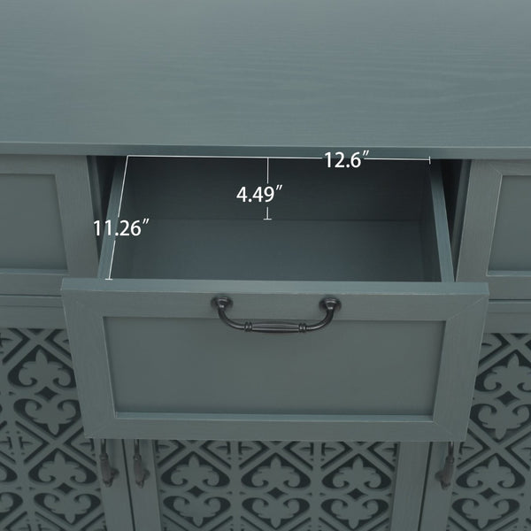 English Elm 3 Door Carved Wood Cabinet with Drawers and Black Hardware for Living Room Storage W688124214