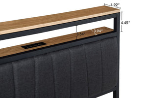 English Elm Twin Gaming Bed Iron Frame with Rotating Tv Mount Led Lighting and Console Storage Shelf W688P250762